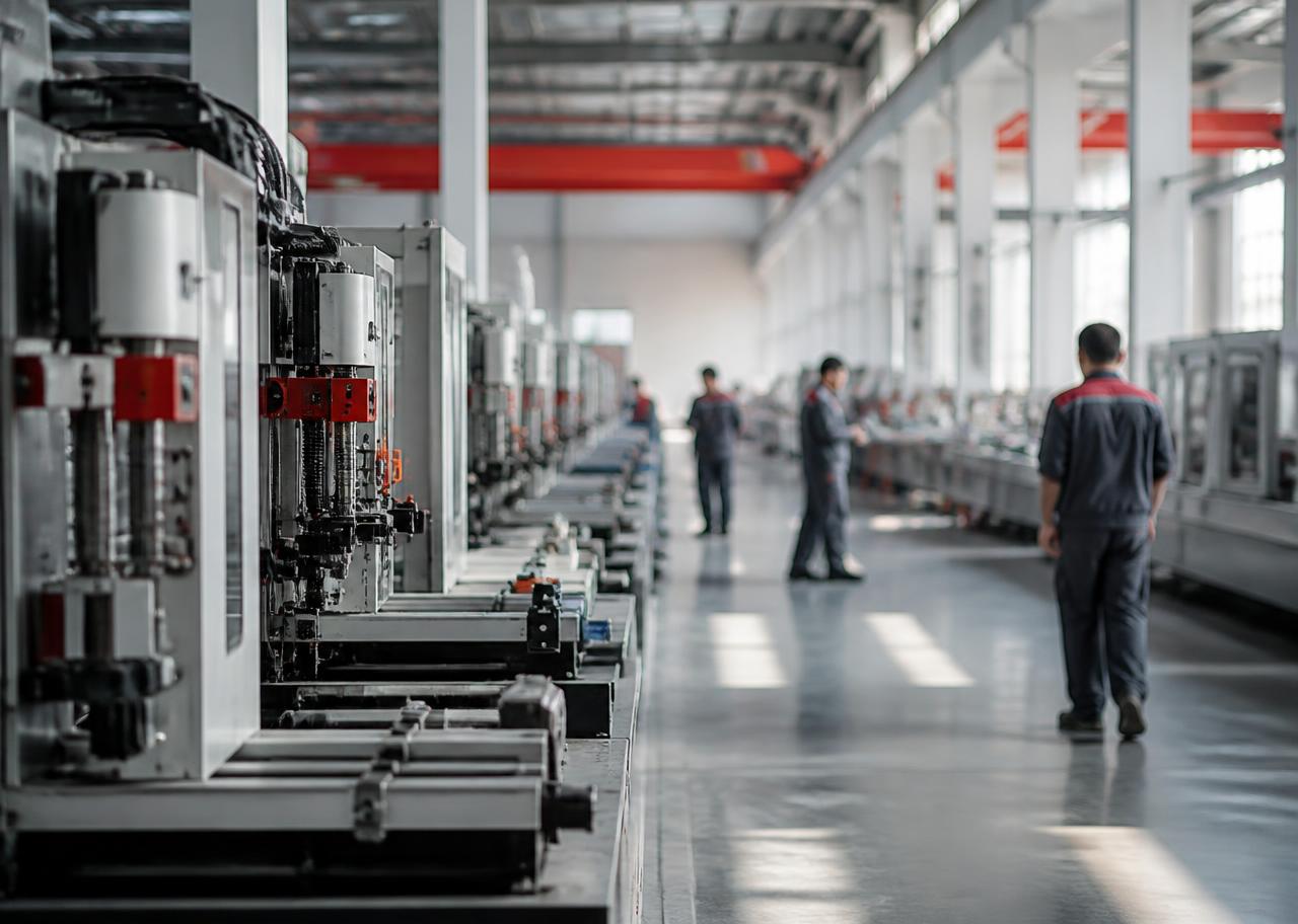 Production line inside a modern manufacturing facility